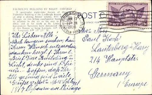 Ak Chicago Illinois USA, Palmolive Building bei Nacht