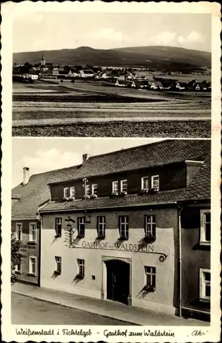 Ak Weißenstadt im Tal der Eger Fichtelgebirge, Gasthof zum Waldstein, Ortspanorama