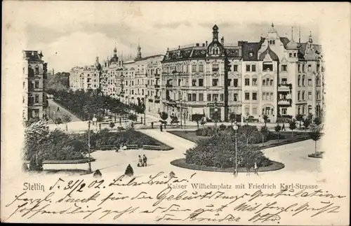 Ak Szczecin Stettin Pommern, Kaiser Wilhelmplatz, Friedrich Karl-Straße