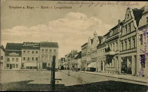 Ak Trzebiatów Treptow an der Rega Westpommern, Markt, Langestraße