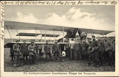 Ak Herabgeschossener französischer Flieger bei Vecapouin