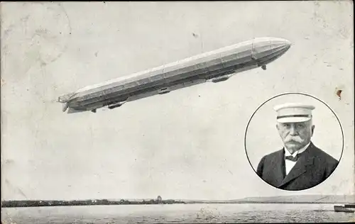 Ak Ferdinand Graf von Zeppelin, Luftschiff im Flug