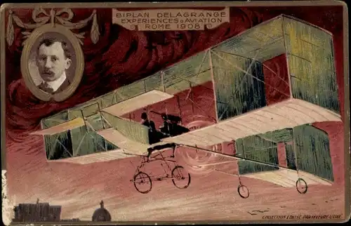 Präge Ak Doppeldecker Delagrange, Aviation Experiences, Rom 1908