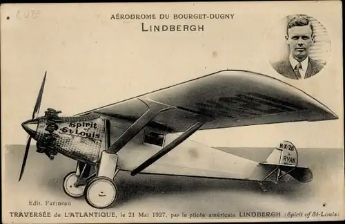 Ak Charles Lindbergh, Flugplatz Bourget-Dugny, Atlantiküberquerung