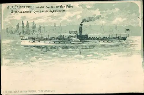 Litho Salondampfer-Fahrt Straßburg-Karlsruhe-Mannheim