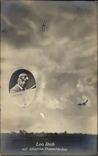 Ak Leo Roth auf Albatros-Doppeldecker