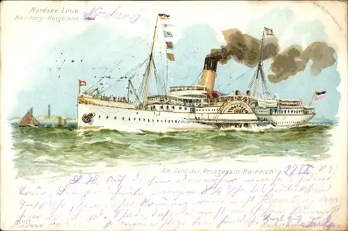 Litho Nordsee Linie Hamburg-Helgoland, Dampfer Prinzessin Heinrich