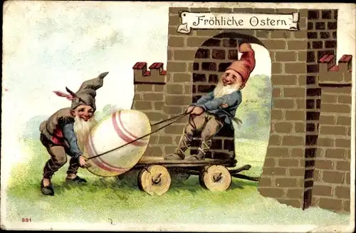 Präge Ak Glückwunsch Ostern, Zwerge, Osterei