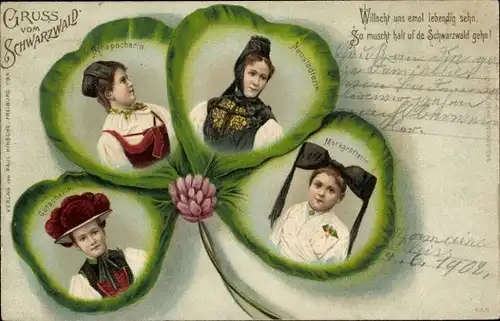 Kleeblatt Litho Trachten Schwarzwald, Gutacherin, Schapacherin, Neustädterin, Markgräflerin