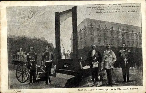 Ak Hingerichteter Kaiser Wilhelm II., Guillotine, Alliierte, Französischer Präsident, König Albert