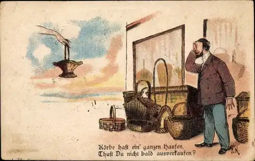 Künstler Litho Händler, Körbe-Verkäufer, Körbe hast ein' ganzen Haufen...