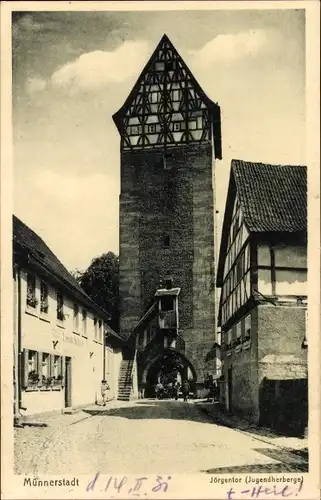 Ak Münnerstadt in Unterfranken Bayern, Jörgentor, Jugendherberge