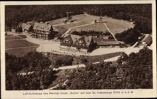 Ak Brotterode Trusetal in Thüringen, Großer Inselsberg, Hotel Gotha, Fliegeraufnahme