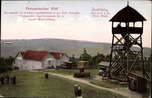 Ak Brotterode Trusetal in Thüringen, Preußischer Hof, Aussichtsturm, Blick zum Inselsberg