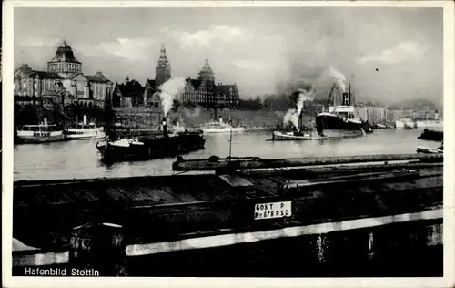 Ak Szczecin Stettin Pommern, Hafen, Dampfer