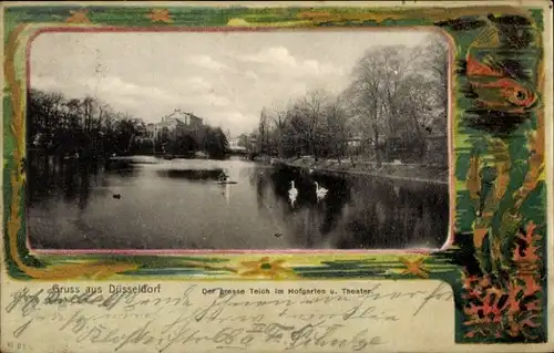 Passepartout Ak Düsseldorf am Rhein, Großer Teich, Hofgarten, Theater