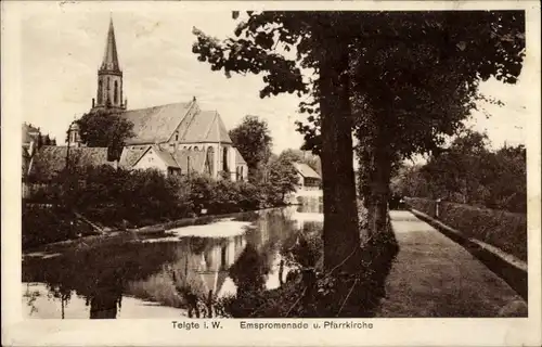 Ak Telgte in Westfalen, Emspromenade, Pfarrkirche