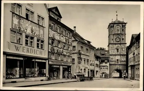 Ak Wangen im Allgäu, Herrenstraße, Ravensburger Tor, Geschäft Werdich