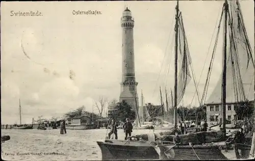 Ak Warszów Osternothafen Świnoujście Swinemünde Pommern, Leuchtturm