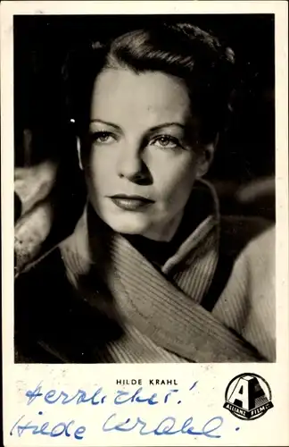 Ak Schauspielerin Hilde Krahl, Portrait, Allianz Film, Autogramm