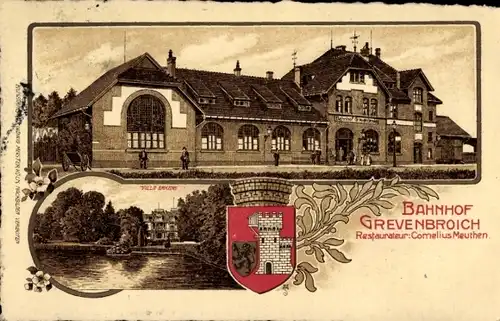 Wappen Litho Grevenbroich im Rhein Kreis Neuss, Bahnhof, Villa, Bahnhofsrestaurant