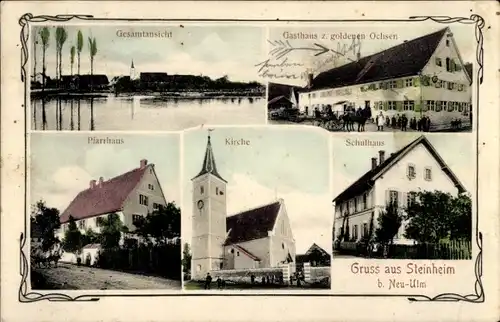 Ak Steinheim an der Donau, Gasthaus zum goldenen Ochsen, Pfarrhaus, Kirche, Schule