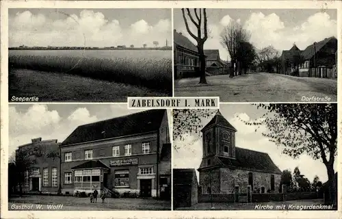 Ak Zabelsdorf Zehdenick in Brandenburg, Dorfstraße, Gasthof, Kirche, Kriegerdenkmal