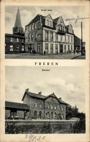 Ak Freren im Emsland, Hotel Roth, Bahnhof