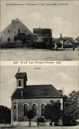 Ak Siegersleben Ovelgünne Eilsleben in Sachsen Anhalt, Geschäft, Postagentur Franz Thieß, Kirche