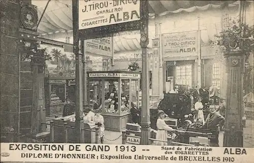 Ak Weltausstellung Gent 1913, Ausstellungsstand Alba Zigaretten, J. Tirou Dirico, Charleroi