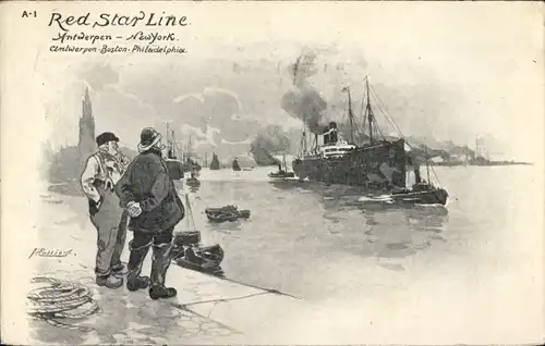Künstler Ak Cassiers, Red Star Line, Dampfschiff, Schlepper, Hafen Antwerpen