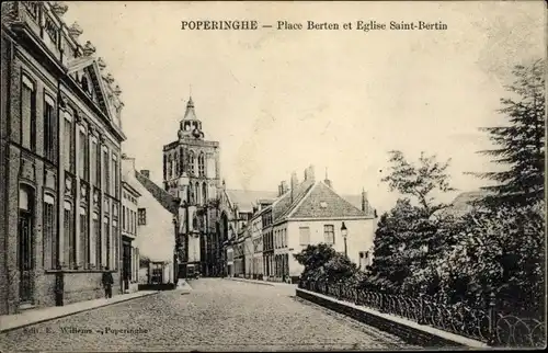 Ak Poperinghe Poperinge Westflandern, Place Berten, Kirche Saint-Bertin