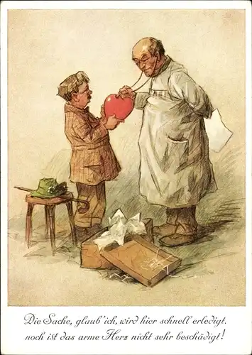 Künstler Ak Geilfus, H., Arzt untersucht seinen Patienten, Herzproblem, Liebe