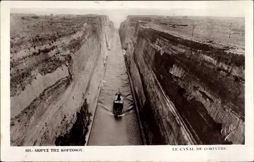 Ak Korinth Griechenland, Dampfer passiert Kanal, Vogelschau