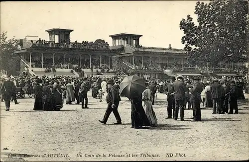 Ak Paris XVI Passy Auteuil, Rennen, Rasen, Tribünen