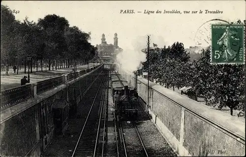 Ak Paris XVI Trocadéro, Ligne des Invalides, vue sur le Trocadero