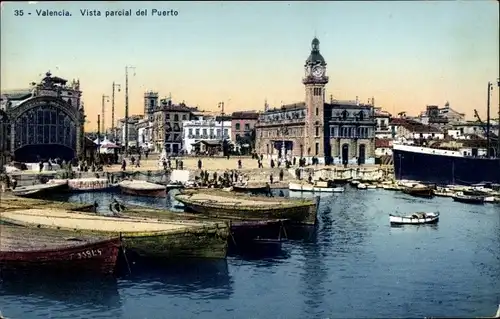 Ak Valencia Stadt Spanien, Blick auf den Hafen