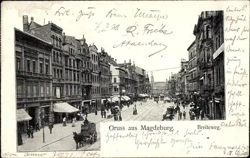 Ak Magdeburg an der Elbe, Breiteweg, Straßenbahnen, Pferdekutschen