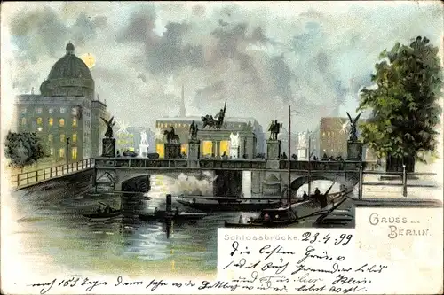 Litho Berlin Mitte, Schlossbrücke, Boote