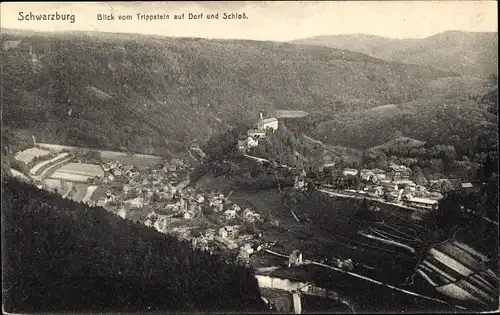 Ak Schwarzburg Thüringer Wald, Panorama vom Trippstein aus, Schloss