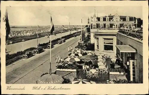 Ak Ostseebad Warnemünde Rostock, Blick von der Kurhausterrasse, Strand, Promenade