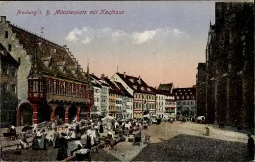 Ak Freiburg im Breisgau, Münsterplatz mit Kaufhaus