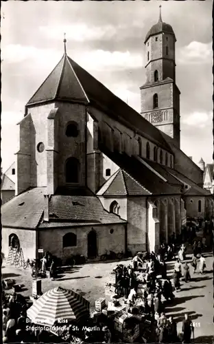 Ak Biberach an der Riß in Oberschwaben, Stadtpfarrkirche St. Martin, Marktstände