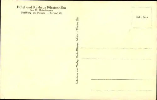 Ak Saalburg in Thüringen, am Stausee der Bleilochtalsperre, Haus Fürstenhöhe