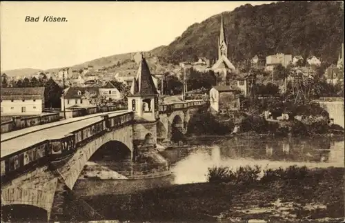 Ak Bad Kösen Naumburg an der Saale, Stadtansicht, Brücke, Glockenturm