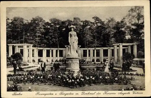 Ak Berlin Tiergarten, Rosengarten, Tiergarten mit Denkmal der Kaiserin Auguste Victoria