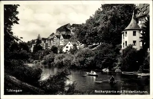 Ak Tübingen am Neckar, Neckarpartie mit Hölderlinturm