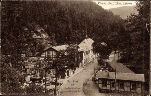 Ak Kirnitzschtal Bad Schandau Sächsische Schweiz, Gasthaus, Wasserfall