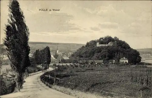 Ak Polle an der Weser, Ortsansicht mit Ruine