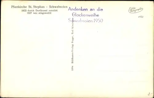 Ak Schwabsoien in Oberbayern, Pfarrkirche St. Stephan, Innenansicht